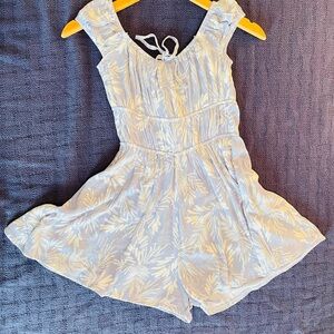 Teens Light Blue Leaf Print Romper